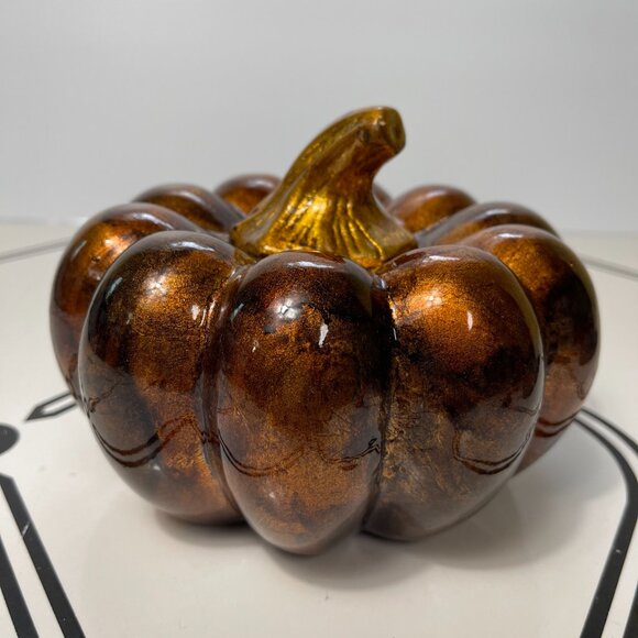 Decorative Pumpkin Fall Thanksgiving Decor Gold Leaf & Lacquer over Ceramic - Picture 3 of 6